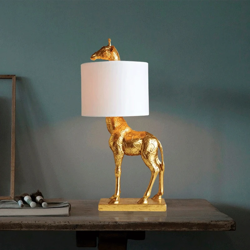 

Nordic Giraffe Table Lamp Modern Resin Desk Lamp for Bedroom Study Children'room Decoration Lights Fabric LED Night Stand Light
