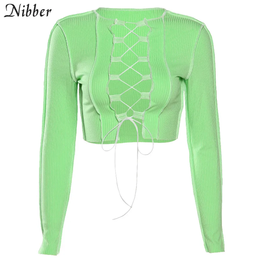 Nibber сексуальные ажурные бандажные Топы для женщин неоновый цвет ребристая