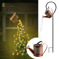 star shower garden art kettle light string solar power led iron outdoor yard art light chain landscape lighting decoration