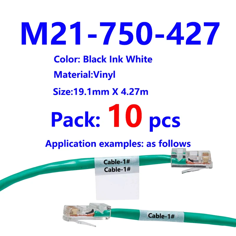 

10pcs Bmp21 M21-750-427 Label Tape Black On White vinyl film Compatible for bmp-21Plus ID PAL LABPAL Cable Label Maker LAB