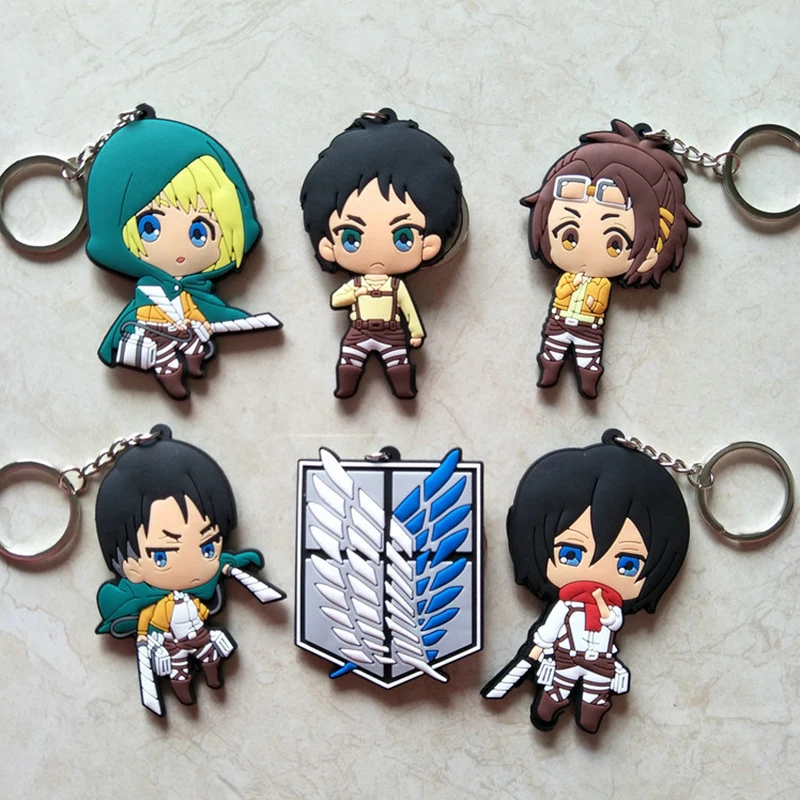 

Attack On Titan Keychain Wings of Liberty Anime Eren Cute Character Figure Key Ring Double Side Cosplay Fans Collection Gift