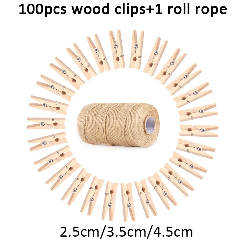 100 шт. мини деревянные зажимы ярдов пеньковая веревка вечерние ринки домашний