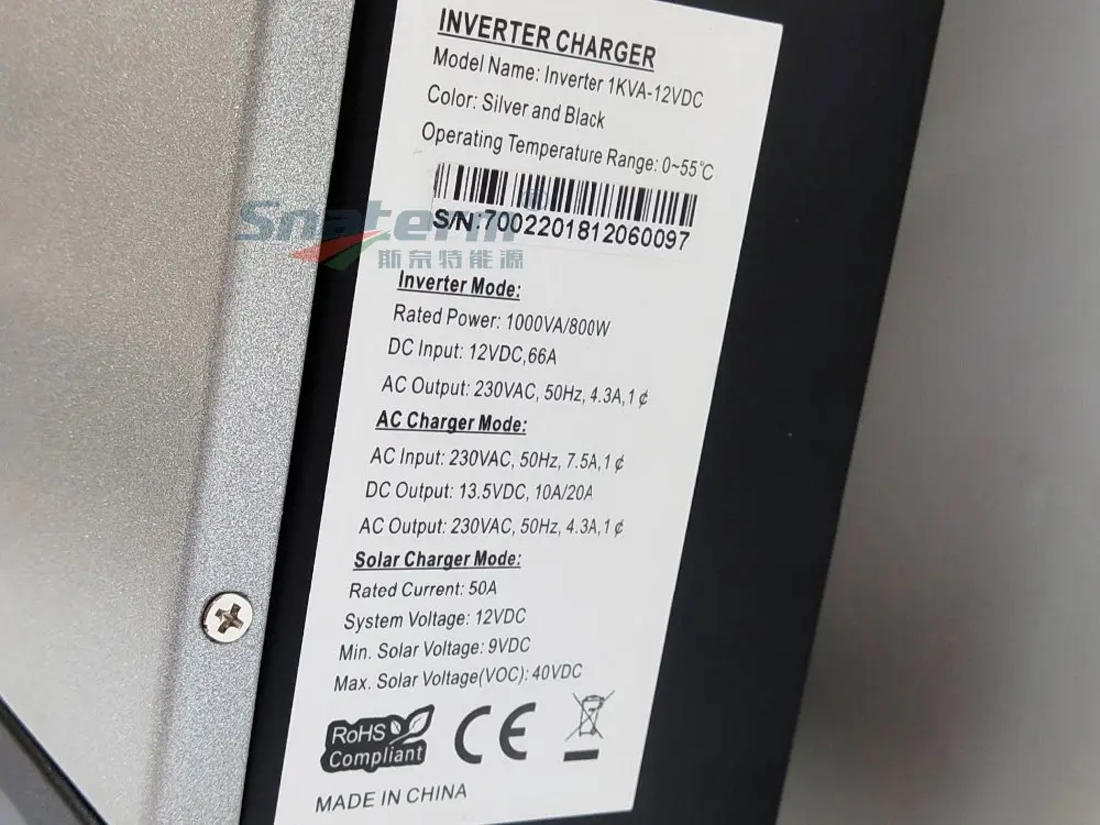 1KVA Чистая Синусоидальная волна гибридный солнечный инвертор 12V DC 220 V/230 V/240VAC 50HZ60HZ встроенный PWM 50A контроллер заряда