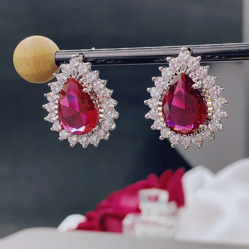 

Luxury fashion women party earrings with RED AAA zircon 210323-62