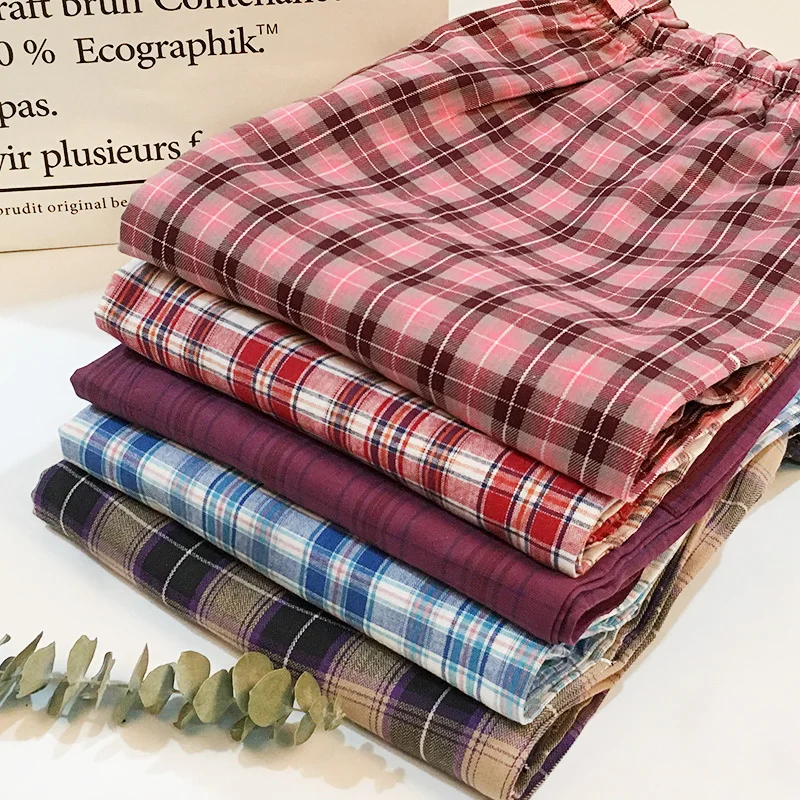 

Summer Thin pure Cotton Sleep Bottoms Women fashion Plaid Lounge Pants Plus Size Female Pajamas Sleepwear home Trousers