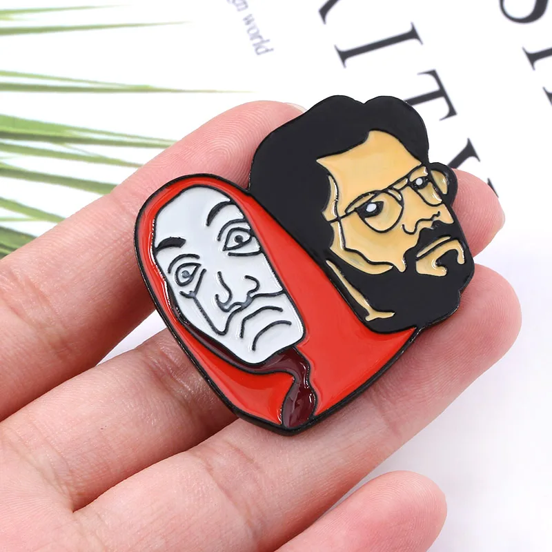 La Casa De Papel Pin Brooch The House of Paper Money Heist Salvador Dali Funny Face Enamel Brooches Car Keyring Xmas J | Украшения и