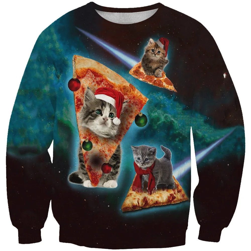 

CNUUIKOOEK Sweatshirts New Style Men's 3D Christmas Cat Printed Hoodie Long Sleeve Pullover Popular Brand Men's Hoodies