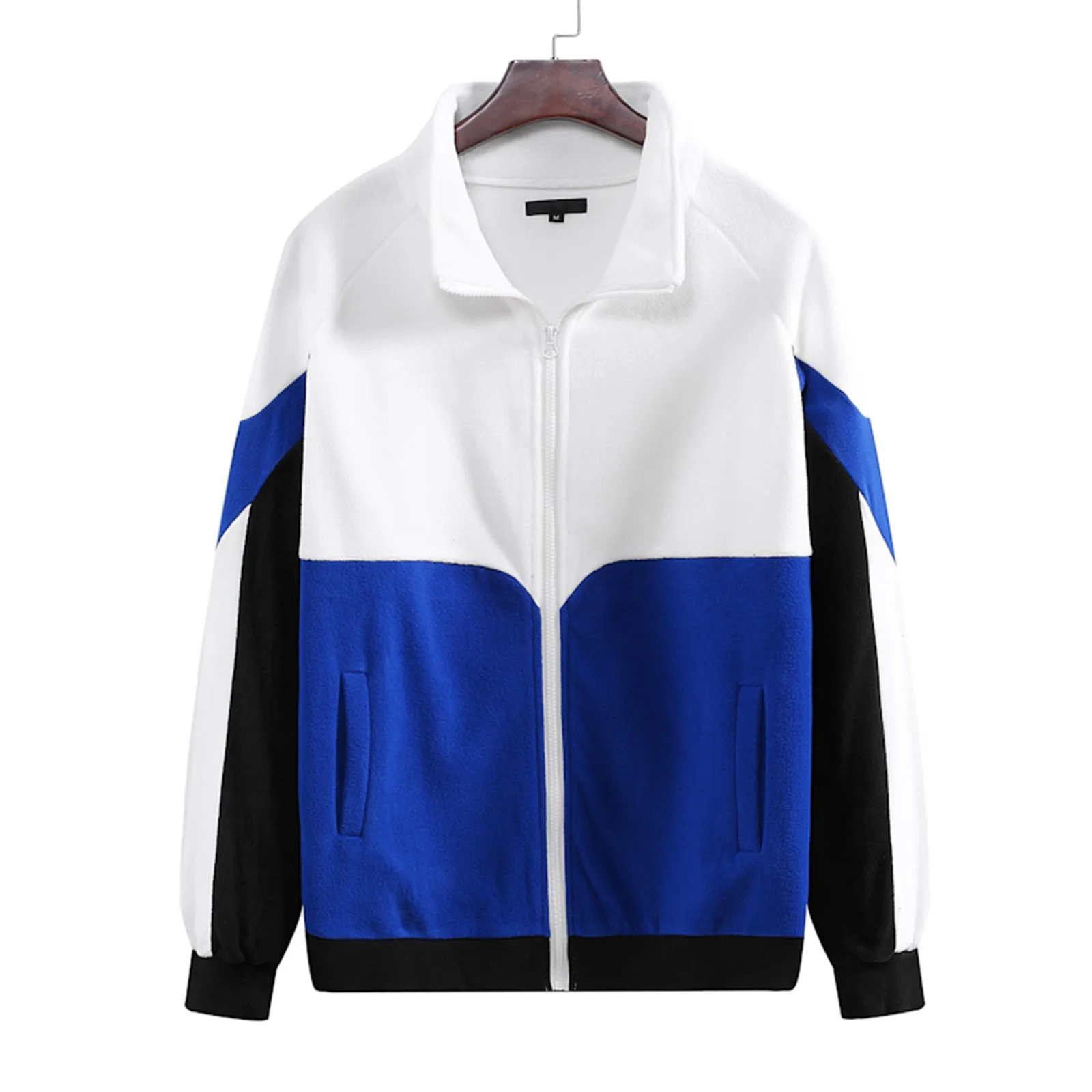 

Winter Men's Zip Up Hoodies Color Matching Long Sleeve Collared Casual Fall Tops Male Sweatshirts Hoody