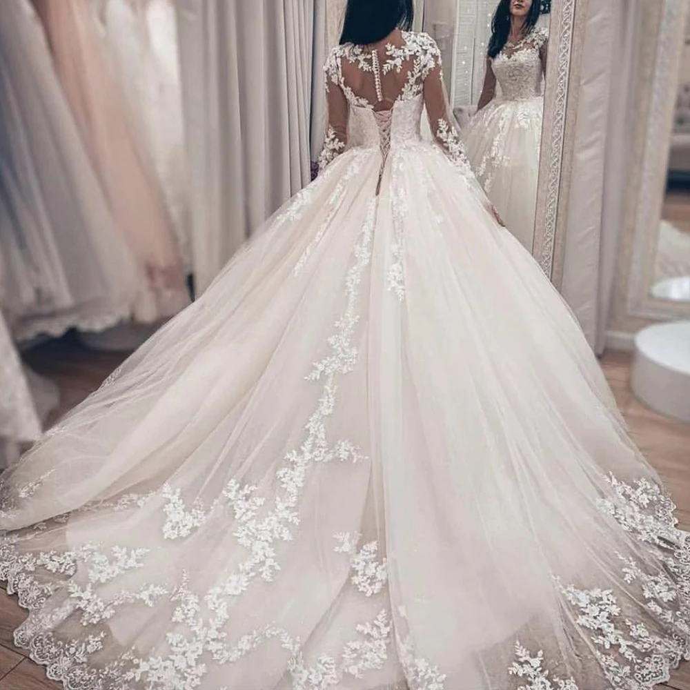 Ball Gown Wedding Dress 2021 White Long Sleeve Appliques Lace Simple Vestidos De Noiva Plus Size Boho Bridal Gowns for Women | Свадьбы и