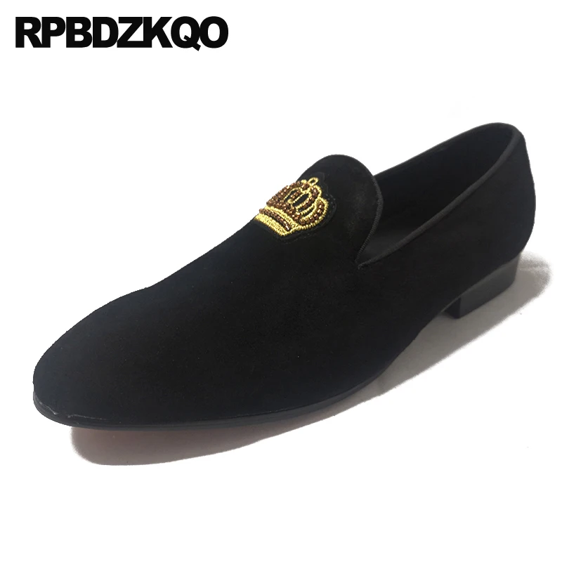 Лоферы с вышивкой бархатные черные летние в британском стиле большого размера