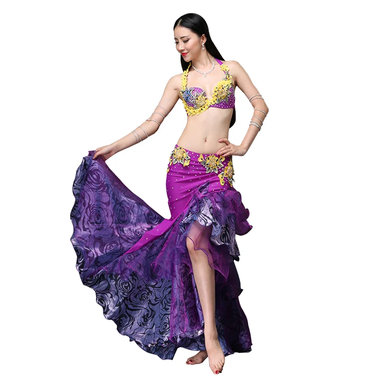 Женский костюм для танца живота, пурпурный топ с бюстгальтером для выступлений и выступлений