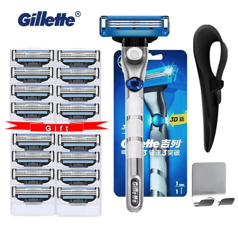 

Gillette Mach 3 Turbo 3D Men's Razor Handle Machine for Shaving Razor Blade Cassettes Shaver For Beard with Rubber Sleeve Hook