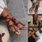 Сандалии-гладиаторы женские на плоской подошве, босоножки с ремешками на шнуровке, пляжная обувь на лето, ASD88