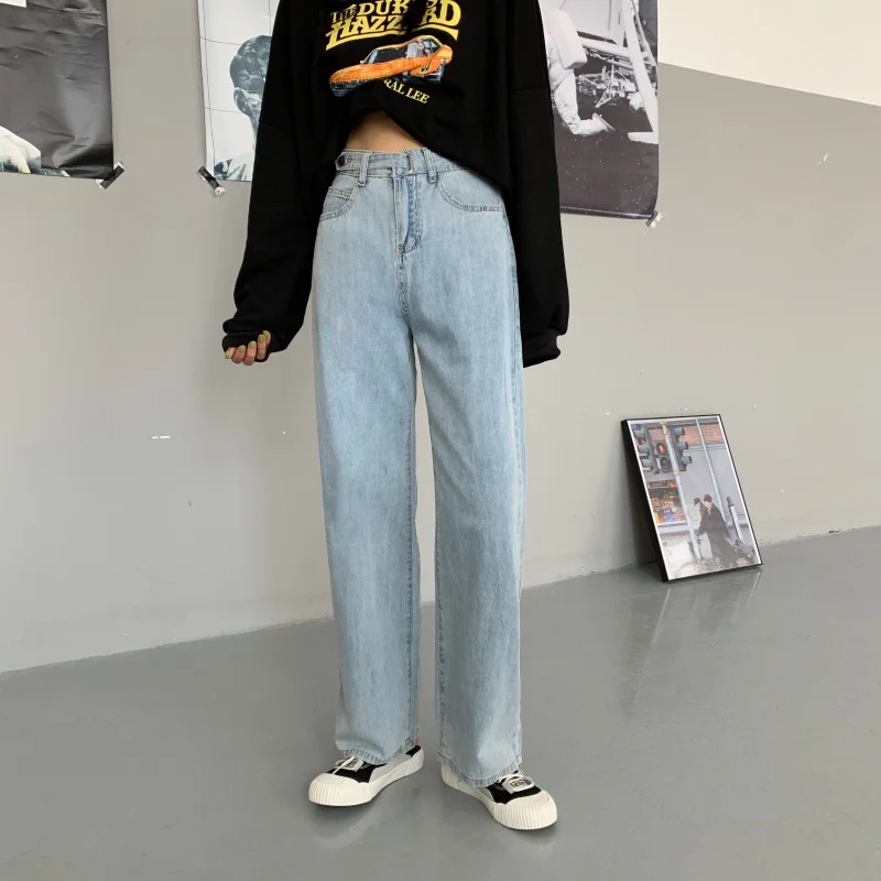 

Рентабельные джинсы, новинка, прямые осенние джинсы с высокой талией в Корейском стиле