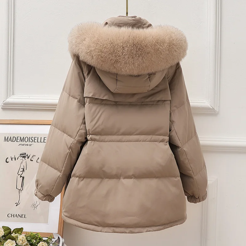 Женская куртка с меховым воротником Janveny теплая парка перьями зимняя 2021 | одежда