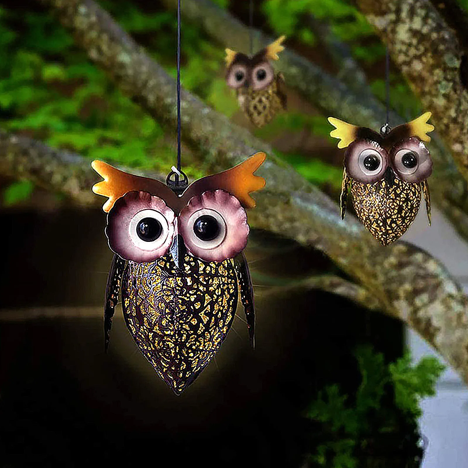 

Owl Pattern Retro Solar Lantern Walkway Decorative Ornament Lights Outdoor Garden Hanging Lights Metal Lights Lamp for Courtyard
