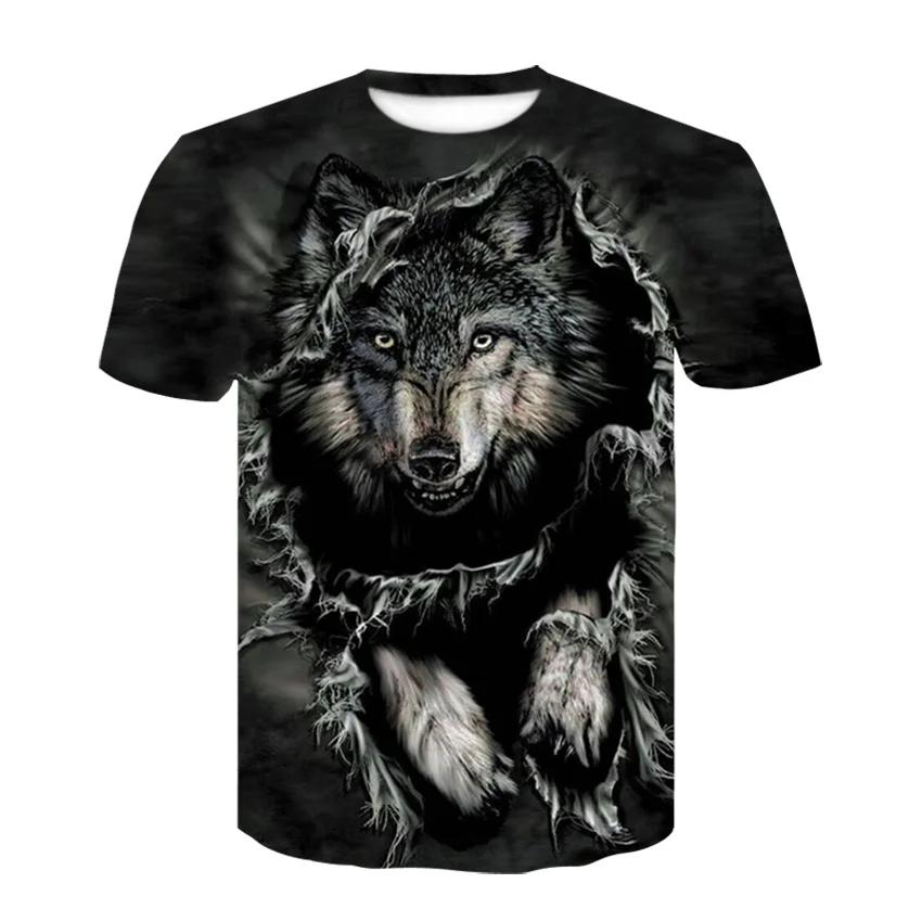 

2021 Wolf Printed T shirts Men 3d Animal Print T-shirts Tops Short Sleeve O-Neck Fashion Black Harajuku Oversized T-shirt
