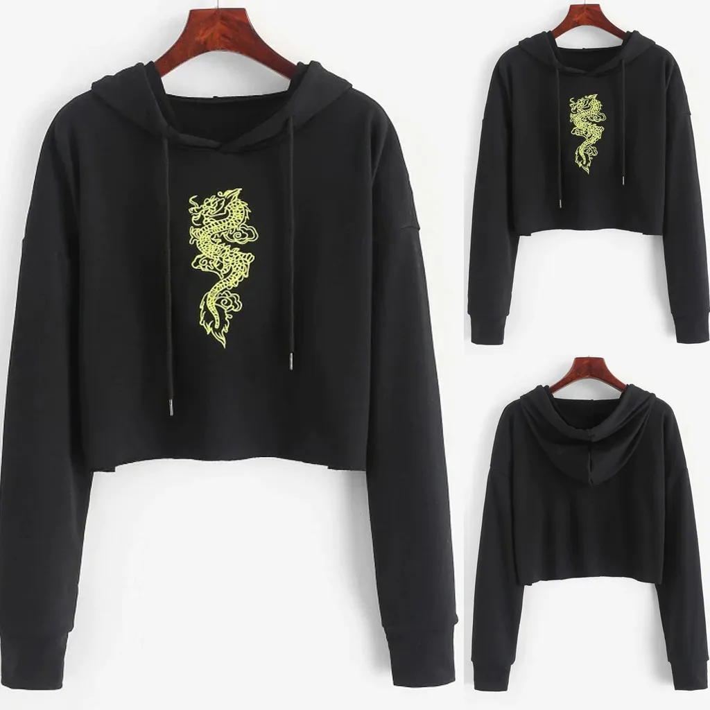 Повседневная Толстовка женская мода китайский дракон вышивка Drawstring