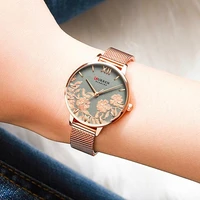 curren elegant beautiful flower dial woman watches quartz wristwatches with stainless steel band casual female clock