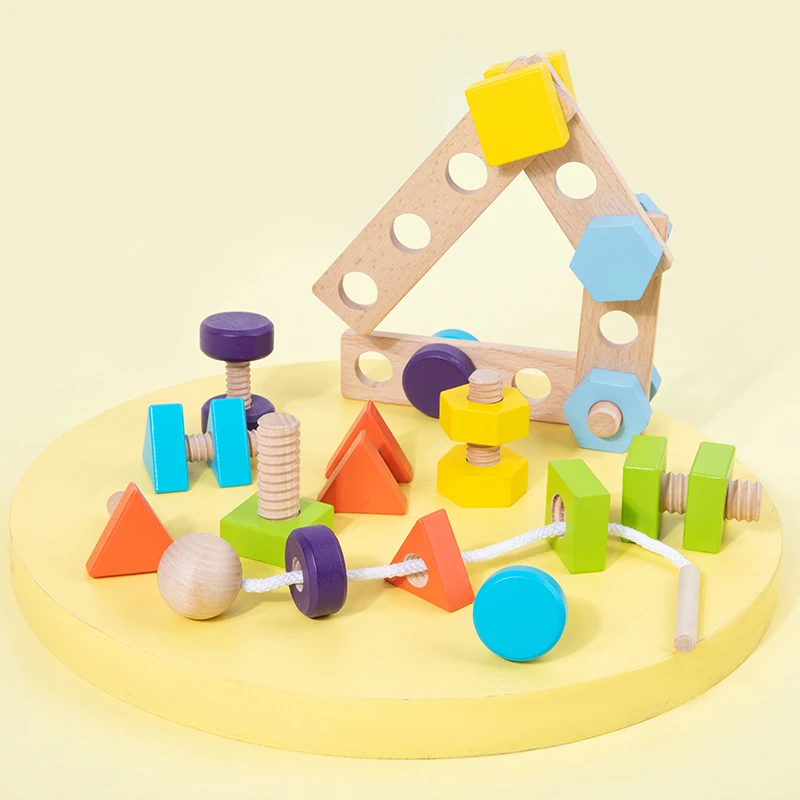 Juguetes de madera Montessori para ni&ntilde;os, combinaci&oacute;n de tornillos de Color, juego de creaci&oacute;n, ayuda a la educaci&oacute;n temprana, imaginaci&oacute;n, habilidad pr&aacute;ctica-2