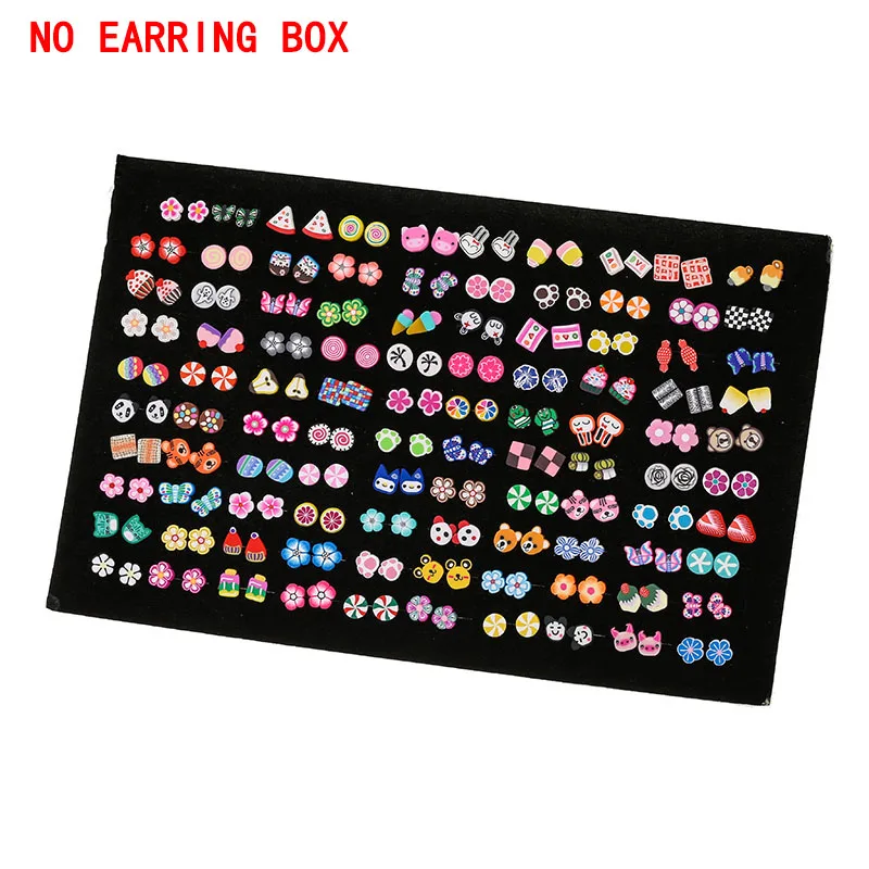 AE0018 100Pair NoBox 100 пар/компл. случайный растения Фрукты серьги-гвоздики с животными для Для женщин девушки дети ювелирное изделие в виде милого медведя из полимерной глины серьги набор микс подарки - Окраска металла: AE0018 100Pair NoBox