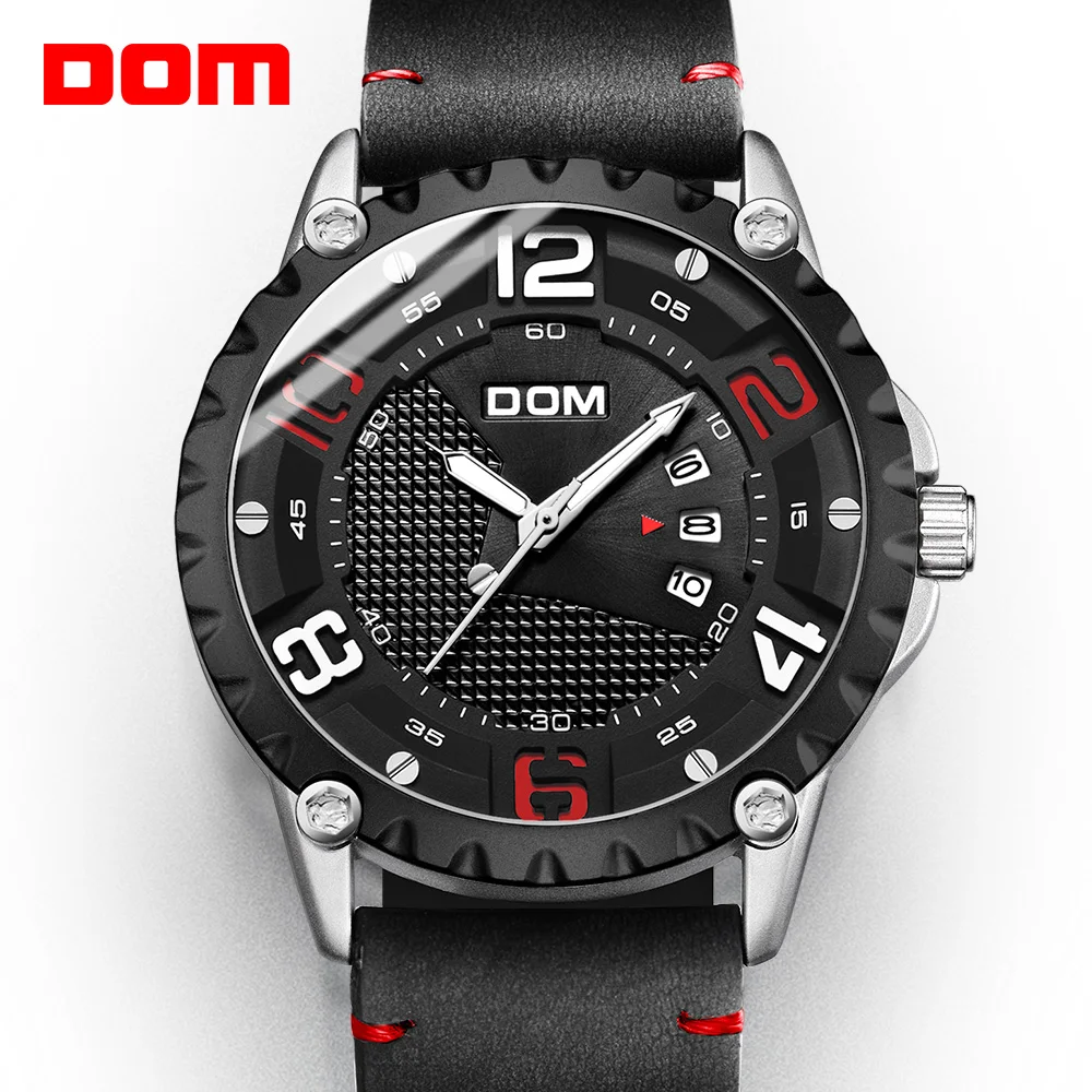 DOM Fashion Sport Men Luxury Brand Watches Men's Quartz Clock Leather Strap Waterproof Date Wristwatch Reloj Hombre M-1221BL-1M