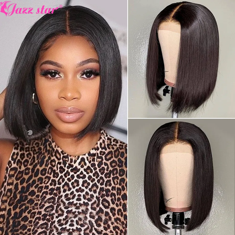 Brazilian Wig Straight Short Bob Wig T Part Lace Wig 13x0.5 Bob Wig Lace Front Human Hair Wigs for Women Jazz Star Non-Remy