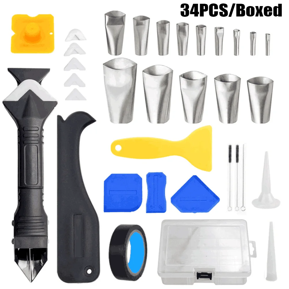 

34 шт. скребок для удаления нажима, герметик, герметичная трубка, комплект насадок из нержавеющей стали, ручной инструмент, аксессуары в коро...