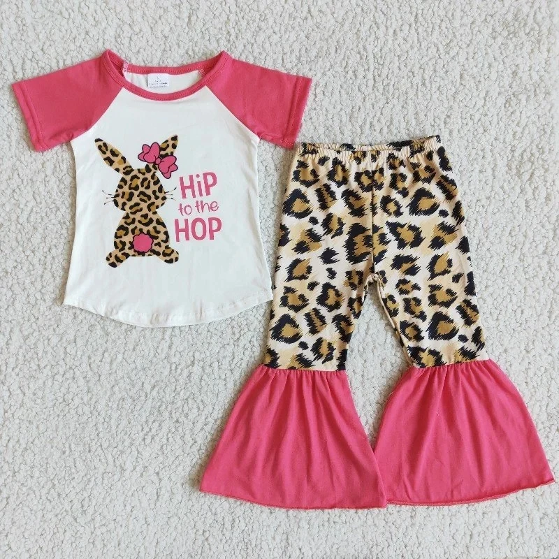 

Wholesale Easter Cactus Rabbit Kids Spring Children Bunny Leopard New Outfit Baby Girl Pink Clothing Bells Pants Toddler Clothes