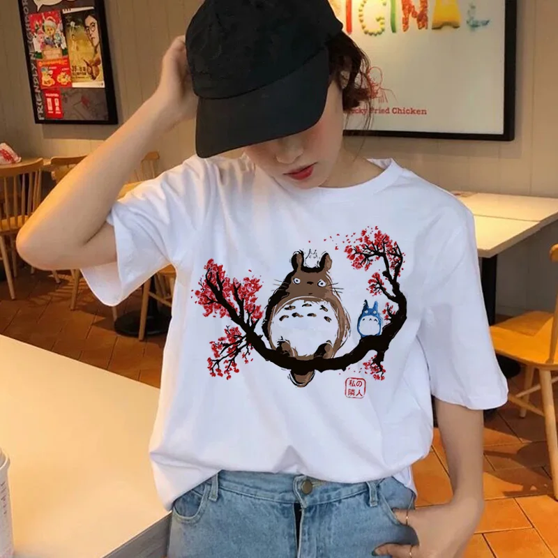 Ulzzang женский Harajuku Топ Kawaii одежда футболки повседневные гранж Графический Тоторо