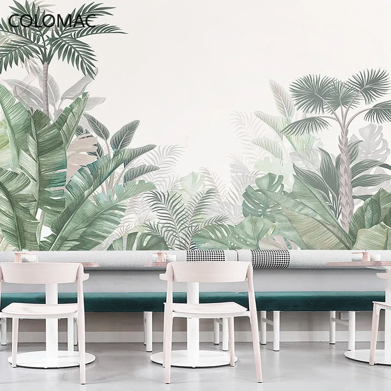 

Colomac Custom Hand-painted Black and White Tropical Rainforest Animal Wallpaper Living Room Retro Plant Mural Dropshipping