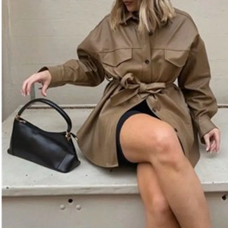 

Vintage Women Elegant PU Leather Jackets 2021 Spring-Autumn Fashion Ladies Streetwear Coat Casual Female Chic Outwear
