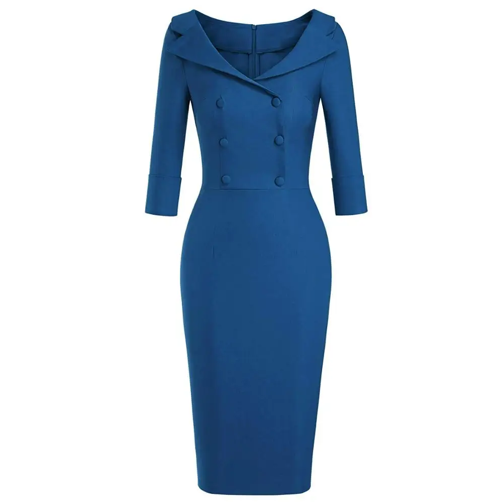 Женское классическое винтажное двубортное коктейльное платье с v образным