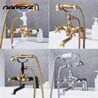 Смесители для ванны, Классический Золотой шезлонг с двойными стойками, смеситель для ванны на боковой стороне горячей и холодной стойки для душа 002-2