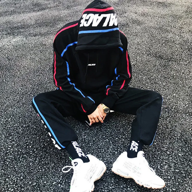 

Blue Red Striped Letter Print New Hip Hop Oversized Hoodie Women Designer Sweatshirt Warm Winter Tops Loose Casual Plus Size