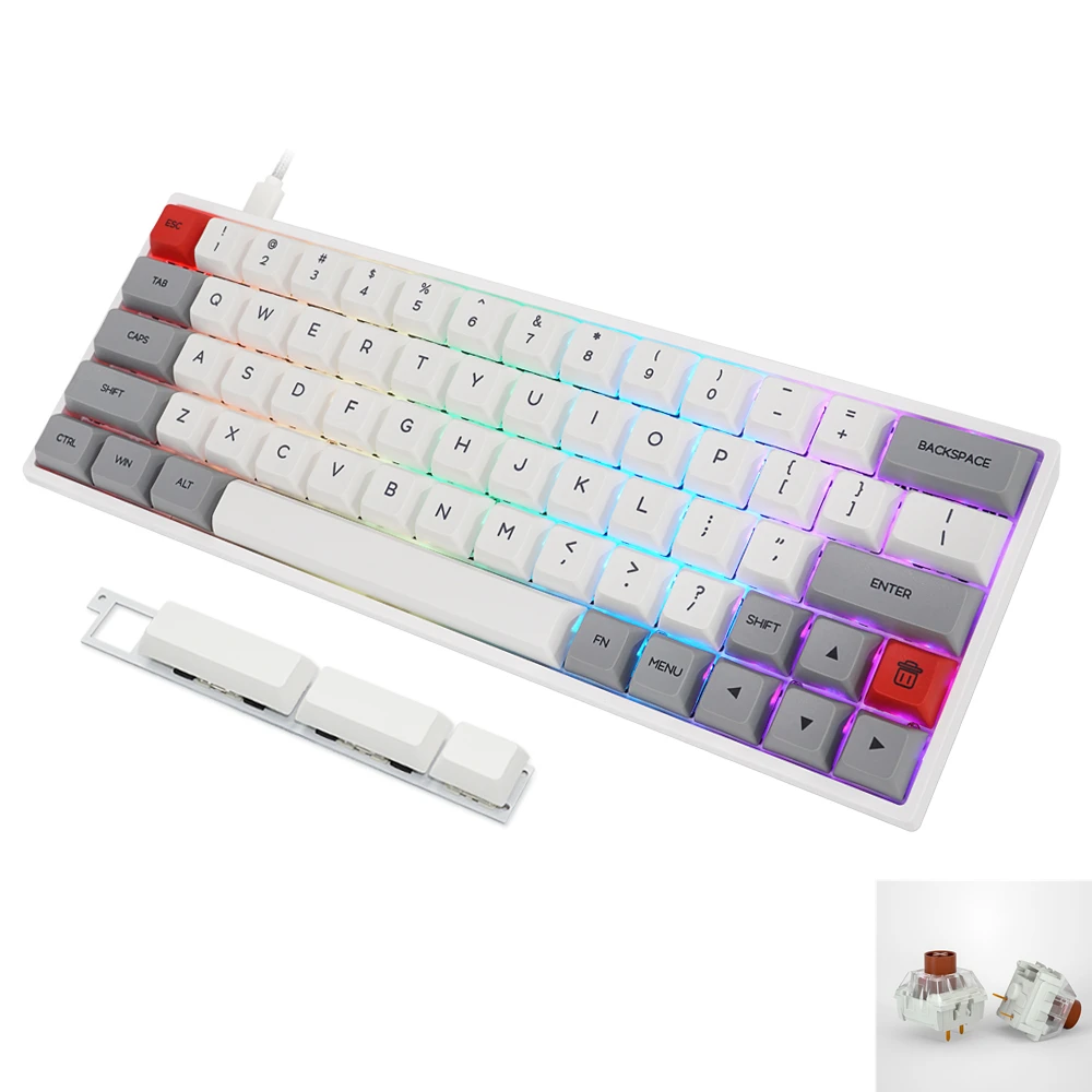 gk64x gk64 kailh silent red brown switch hot swappable switch Custom Mechanical Keyboard rgb switch leds type c split spacebar