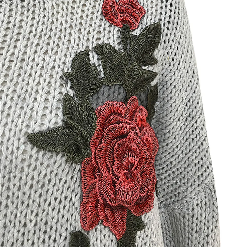 Новинка 2019 весна-осень женский свободный вязаный свитер с цветочным принтом