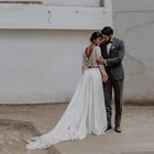 Современные Сексуальные двухкомпонентные кружевные свадебные платья с длинным рукавом, свадебные платья с вырезом лодочкой для невесты, бохо в продаже