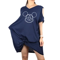 dresses disney mickey mouse printed robe short sleeve knotted vestido v neck leakage shoulder hollow female casual summer robes