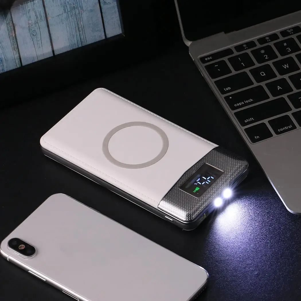 Беспроводное быстрое зарядное устройство power Bank 20000 мАч портативный светодиодный