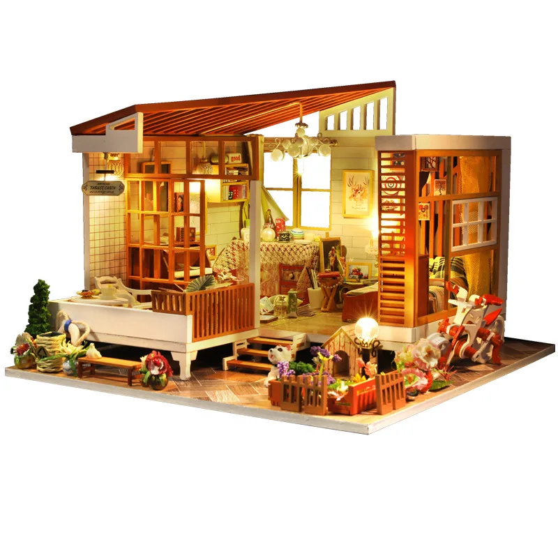 

Handmade Toys DIY DollHouse Wooden Doll Houses Miniature Dollhouse Furniture Kit Toys for Children New Year Christmas Gift Casa