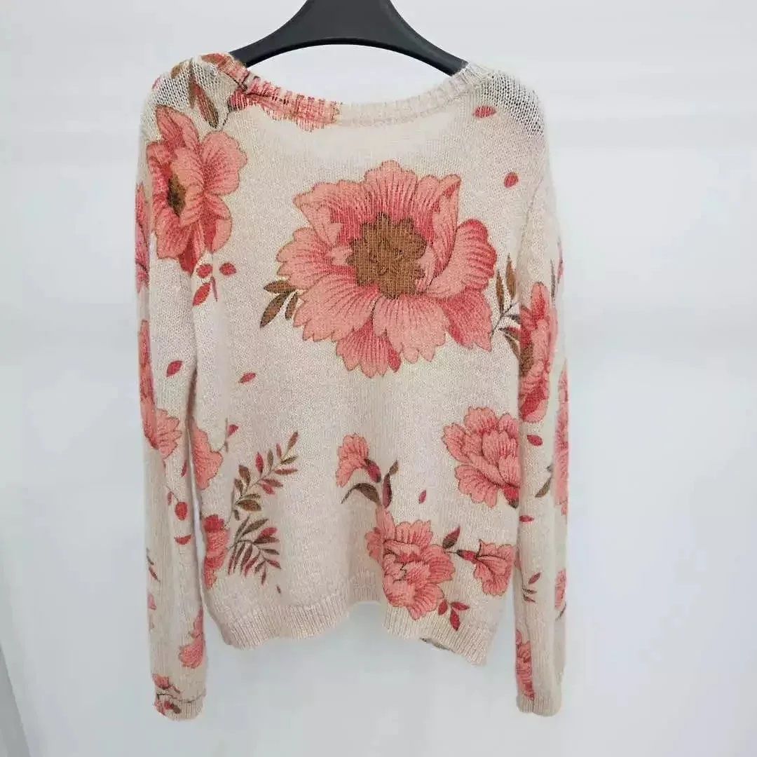 

Knit Pink Sweater Sweater Women Leonard Jumper Sweater Women Chic O Neck Jumper Multicoloured Floral Print Pullovers