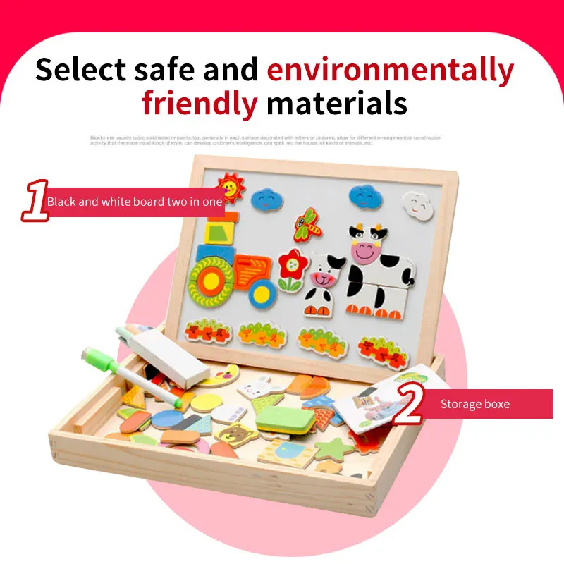 

Мультяшная магнитная доска, развивающая деревянная игрушка-пазл, деревянная игрушка, мультяшная магнитная доска для рисования с рамкой, па...