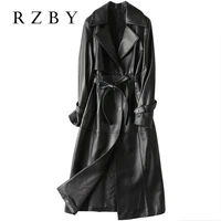 rzby women 100 sheepskin autumn and winter haining leather jacket ladies sheepskin long slim windbreaker jacket and coat