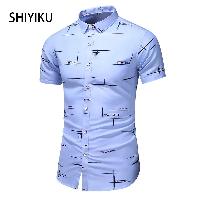 

SHIYIKU Fashion 9 Style Design Short Sleeve Casual Shirt Brand Men's Print Beach Blouse Summer Clothing Plus Asian Size M-5XL