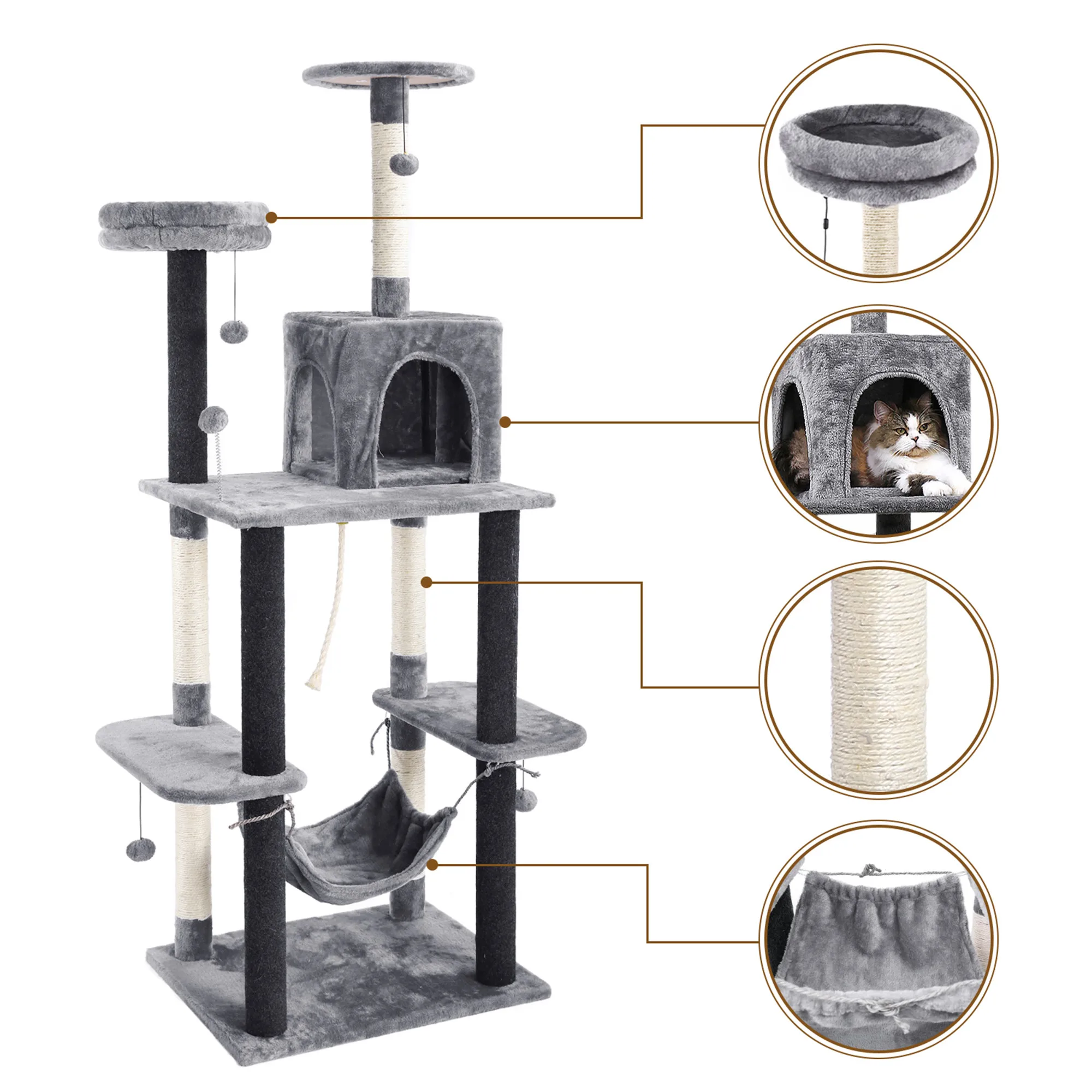 

175CM Domestic Shipment Multi-Level Tree For Large Cats with Cozy Perches Stable Cat Climbing Frame Kittern Scratch Board Toys