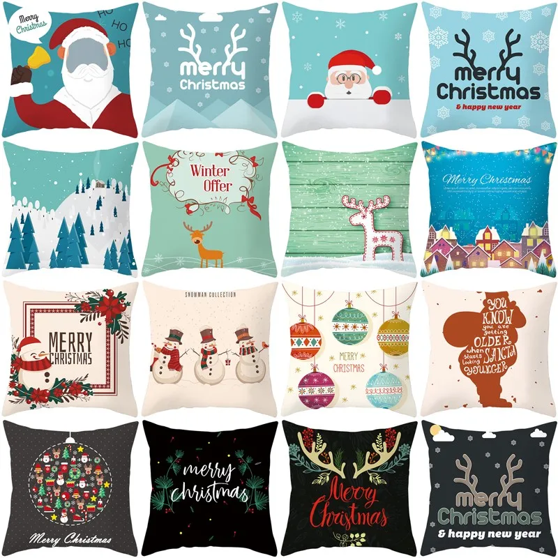 

Christmas Decorative Pillowcases Polyester Merry Christmas Santa Claus Throw Pillow Case Cover Elk Pillowcase poszewka