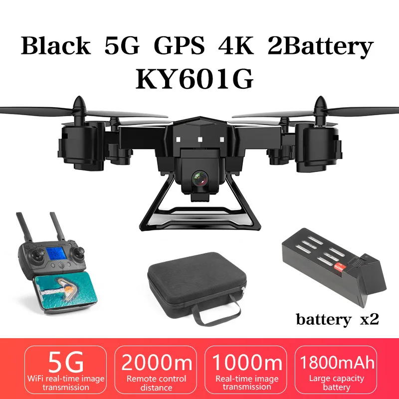 Black 5G GPS 4K 2B Новое поступление Дрон с GPS Квадрокоптер 2000 метров расстояние управления RC вертолет Дрон с 5G 4K HD камера складной KY601G KY601S - Цвет: Black 5G GPS 4K 2B