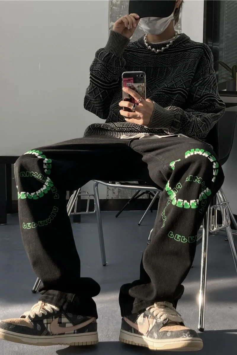 Джинсы мужские вертикальные контрастные широкие брюки в американском стиле