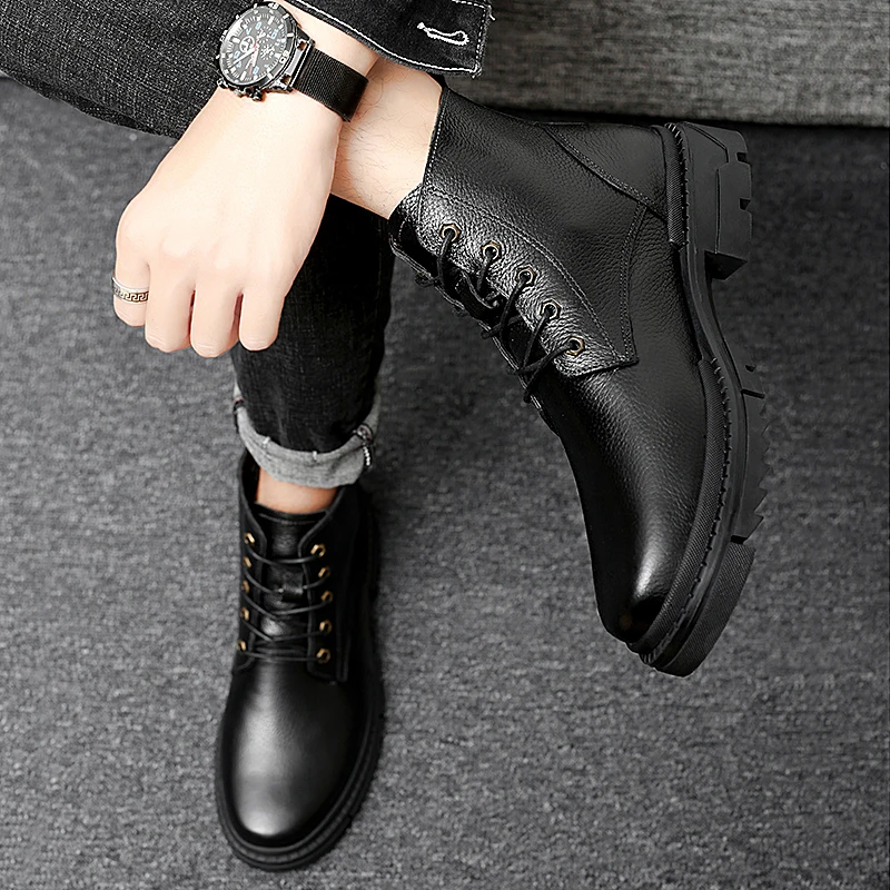 Мужские повседневные ботинки из натуральной кожи зимние Martin мужские армейские